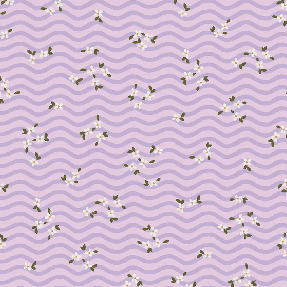 Eugene Textiles Small Floral Toss on Purple Waves Cotton Quilting Fabric