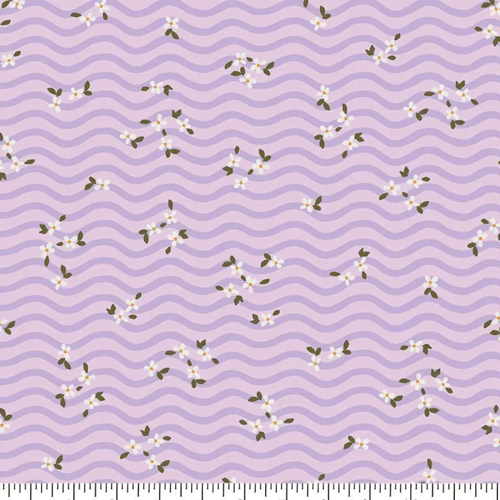 Eugene Textiles Small Floral Toss on Purple Waves Cotton Quilting Fabric