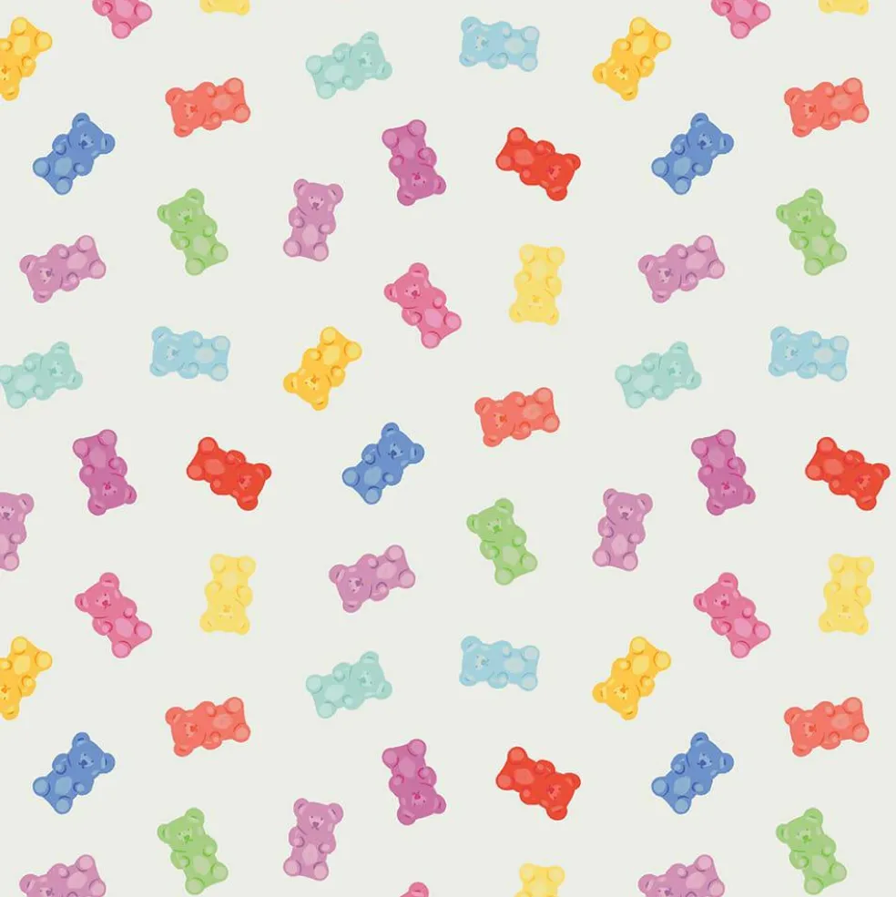 Eugene Textiles White Gummy Bears Cotton Quilting Fabric