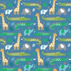 Eugene Textiles Zoo Animals Blue Cotton Flannel