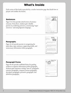 Evan-Moor Writing Fabulous Sentences & Paragraphs, Grades 4-6, Homeschool & Classroom Workbook, Activities, Main Ideas, Topic Sentences, Figurative Language, Descriptive Details, Writing Skills