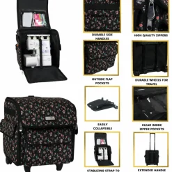 Everything Mary Black Floral Serger Machine Rolling Storage Case