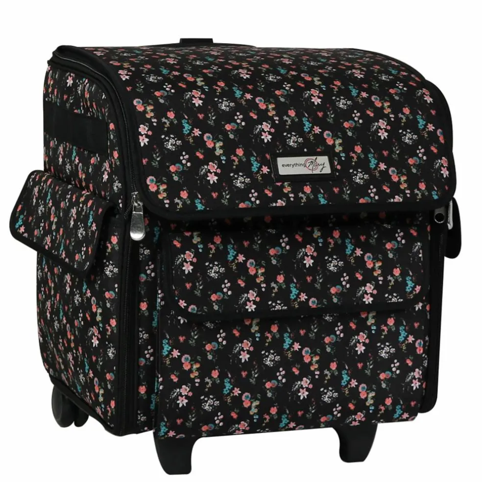 Everything Mary Black Floral Serger Machine Rolling Storage Case