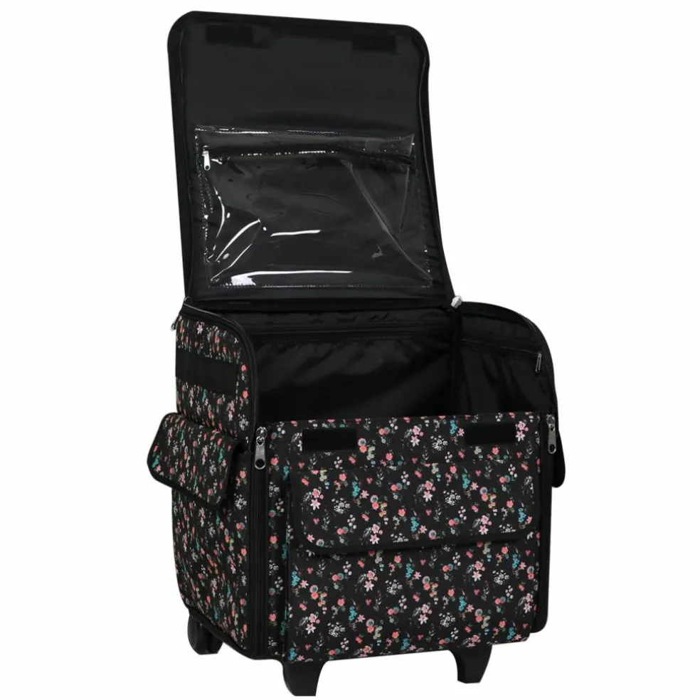 Everything Mary Black Floral Serger Machine Rolling Storage Case