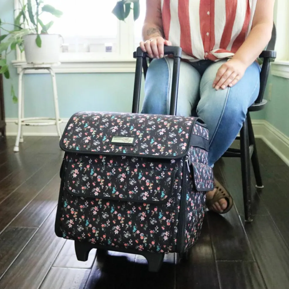 Everything Mary Black Floral Serger Machine Rolling Storage Case