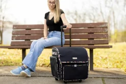 Everything Mary Black Floral Deluxe Collapsible Rolling Craft Bag