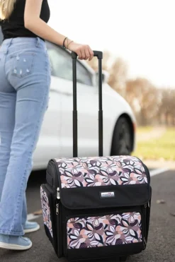 Everything Mary Brown Floral Deluxe Collapsible Rolling Craft Bag