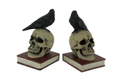 Evil Omen Raven On Skull Perch Decorative Bookend Set