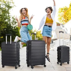 Expandable Luggage Set 3 Piece Black Hardshell Suitcase