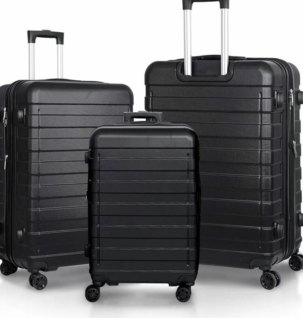 Expandable Luggage Set 3 Piece Black Hardshell Suitcase