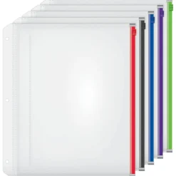 Expanding Zipper Binder Pocket, 1/2", Assorted Zipper, Pack of 5