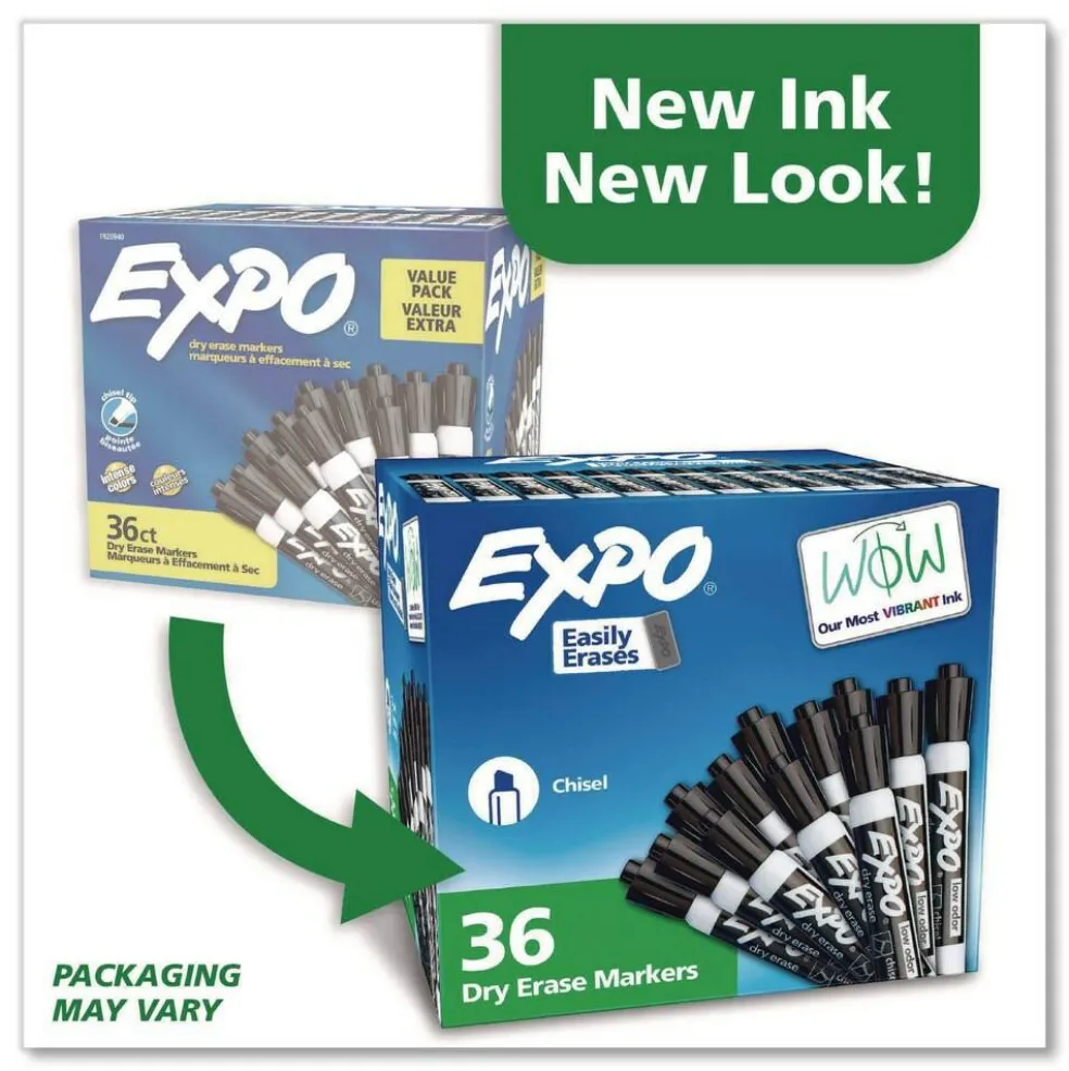 EXPO Broad Chisel Tip Low-Odor Dry-Erase Marker Value Pack - Black (36/Box)