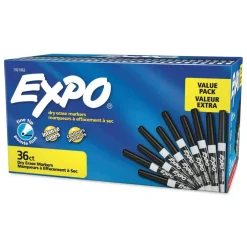 Expo Dry Erase Low Odor Markers - Fine Tip, Black, Set of 36