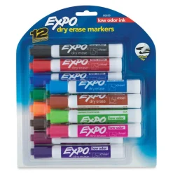 Expo Dry Erase Low Odor Markers - Chisel Tip, Assorted Colors, Set of 12