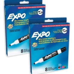 EXPO® Low-Odor Dry Erase Markers, Chisel Tip, 8 Colors, 2 Packs of 16