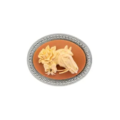 Exquisite Cream on Carnelian Horsehead Cameos – Noble Elegance with Floral Bow Accent, Set of Two CAM353