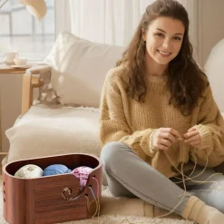 Extra Large Yarn Bowls for Crocheting, Wood Crochet Bowl for Yarn Large Storage Holder, 11.2x6.1x4.7 Wooden Yarn Bowl for Knitting, Christmas Gifts