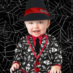 Eye Catching Toddler Ghost Face Party Suit Costume with Hat and Diaper Snaps