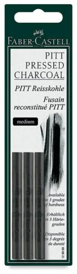 Faber-Castell Pitt Compressed Charcoal Sticks - Medium, Pkg of 3