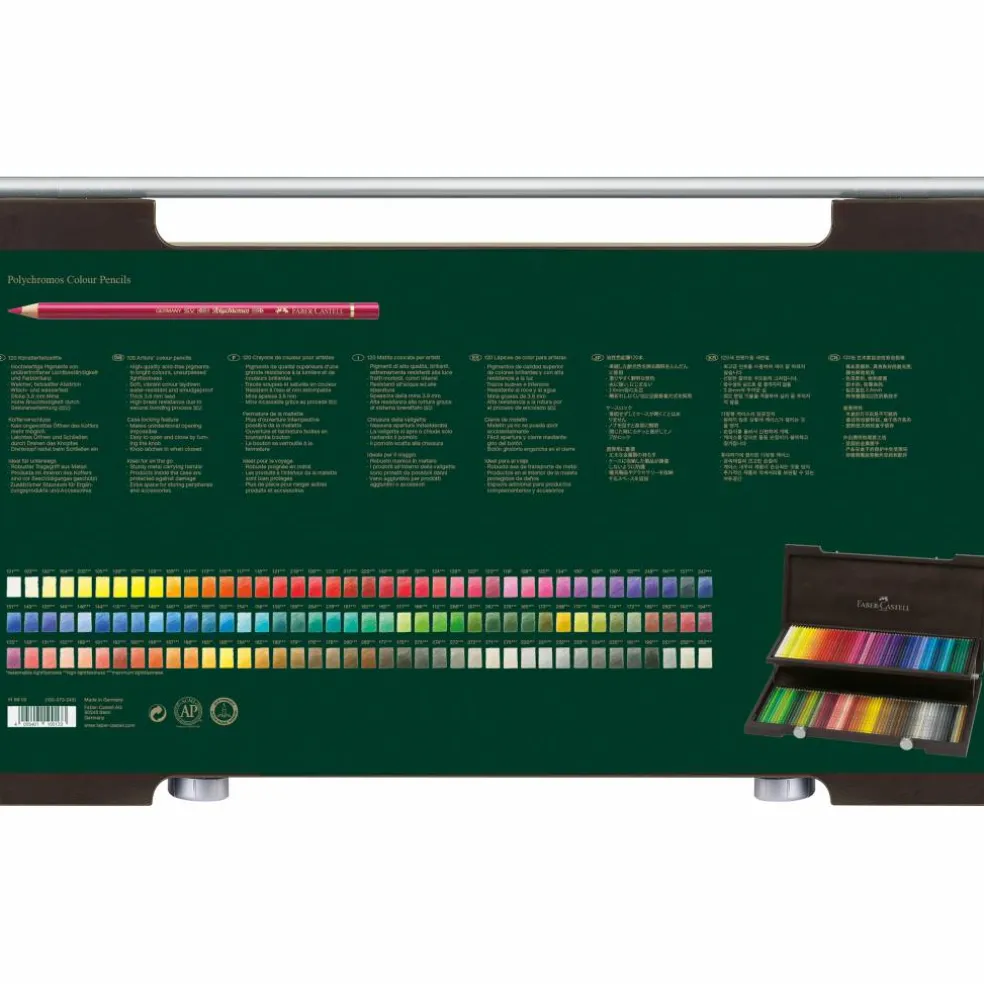 Faber-Castell Polychromos 120 Color Colored Pencil Set in Wood Case