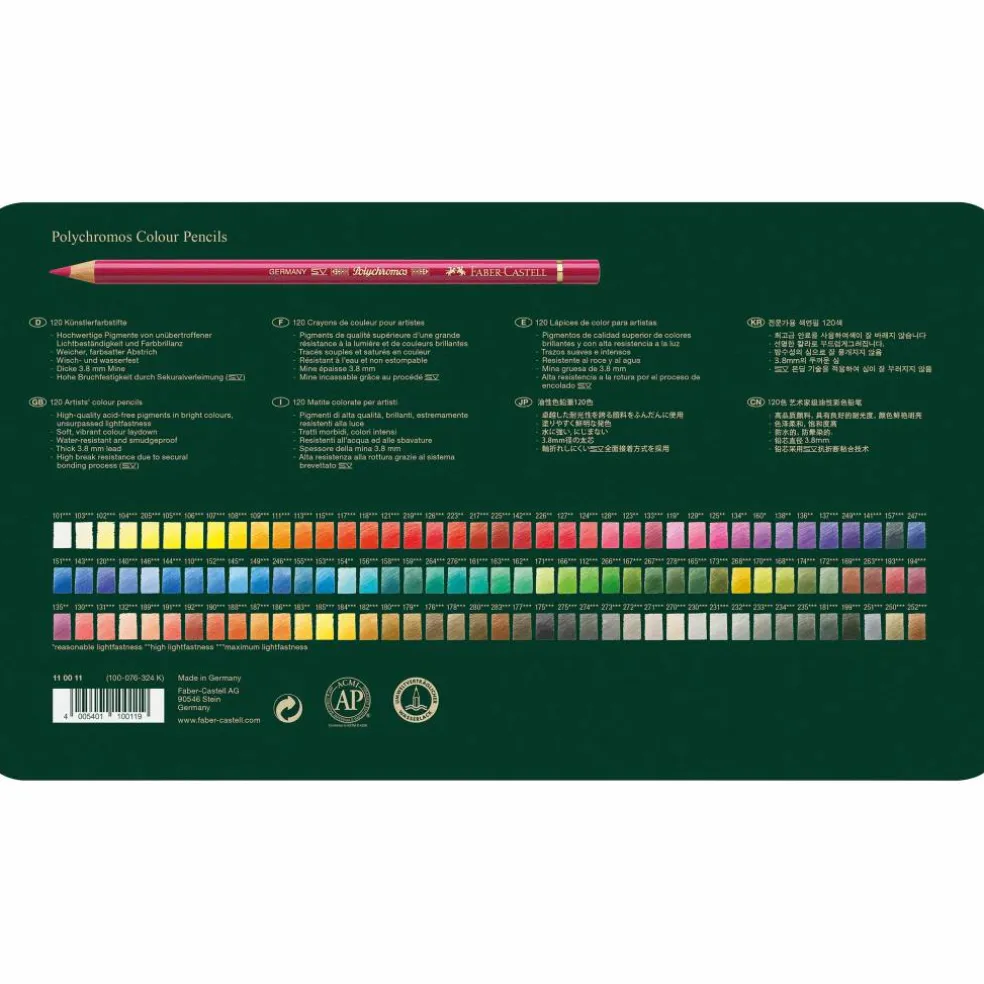 Faber-Castell Polychromos 120 Color Colored Pencil Set in Metal Tin