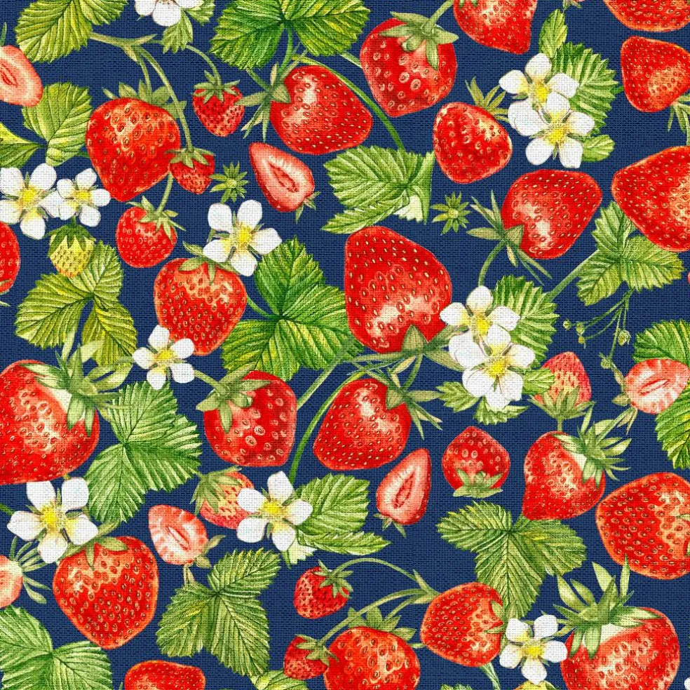 Fabric Editions Navy Strawberry Cotton Fabric