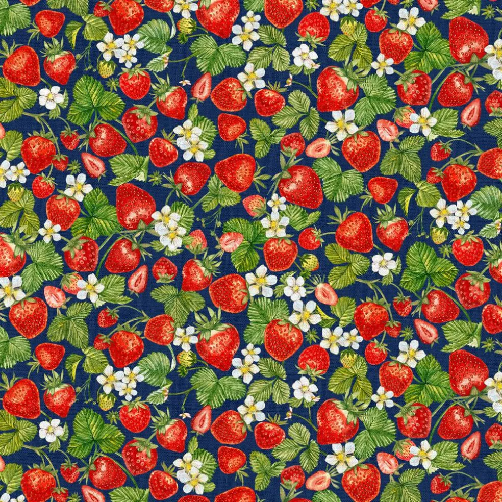 Fabric Editions Navy Strawberry Cotton Fabric