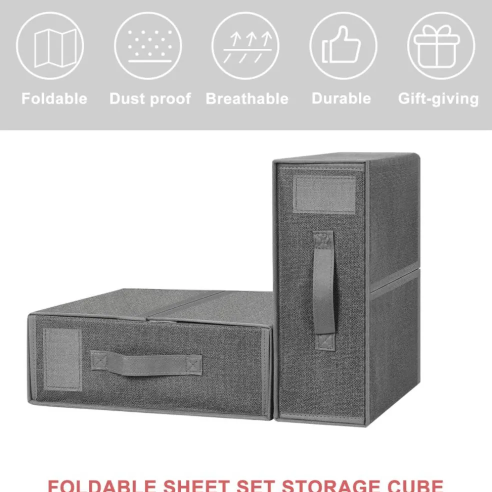 Fabric Foldable Closet Organizer Boxes with Handles, 2-Size Set
