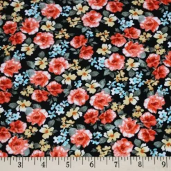 Fabric Merchants Flowers on Black Double Brushed Stretch Fabric