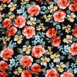 Fabric Merchants Flowers on Black Double Brushed Stretch Fabric