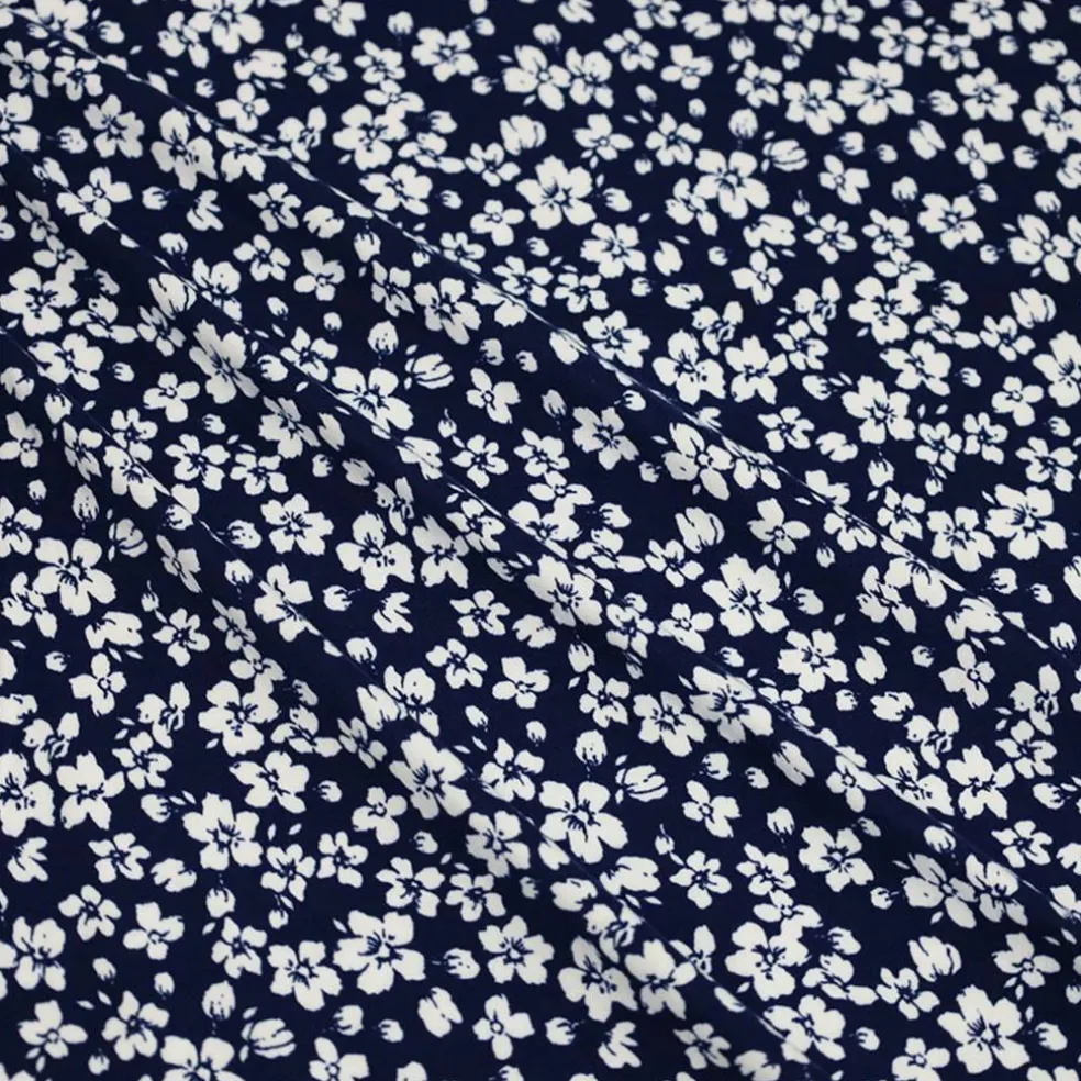 Fabric Merchants White Flowers on Navy Double Brushed Stretch Fabric