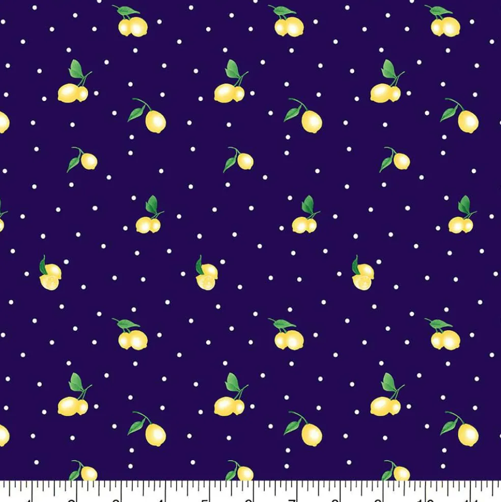 Fabric Traditions Lemon Toss on Navy Cotton Quilting Fabric