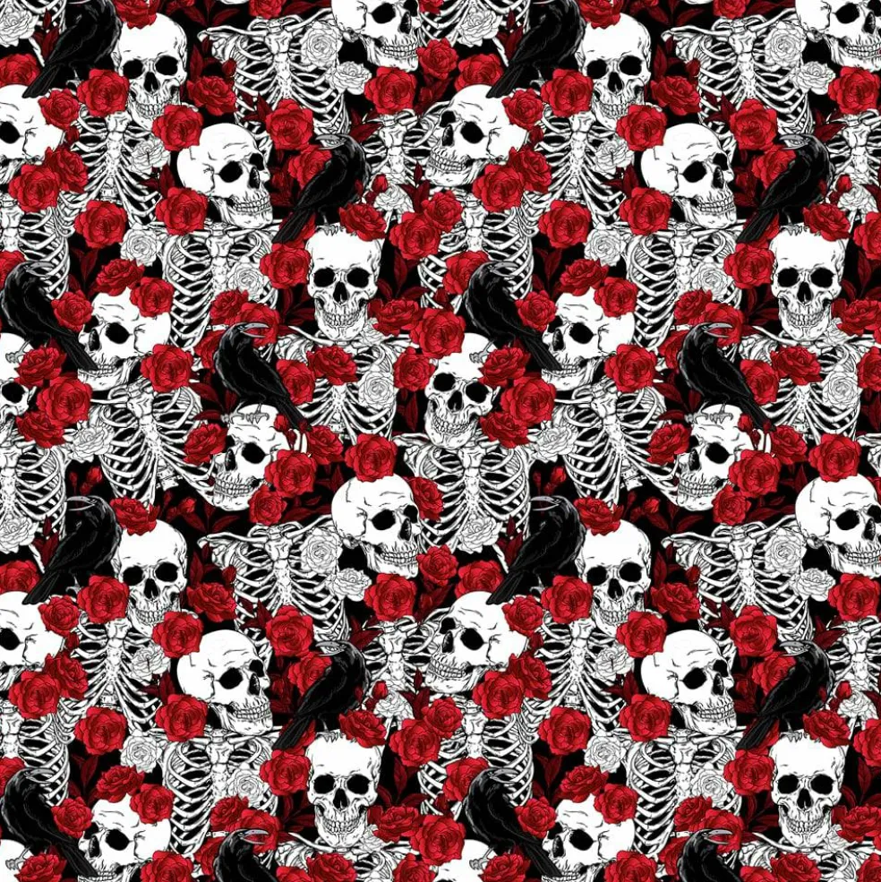 Fabric Traditions Roses & Skeletons Cotton Quilting Fabric