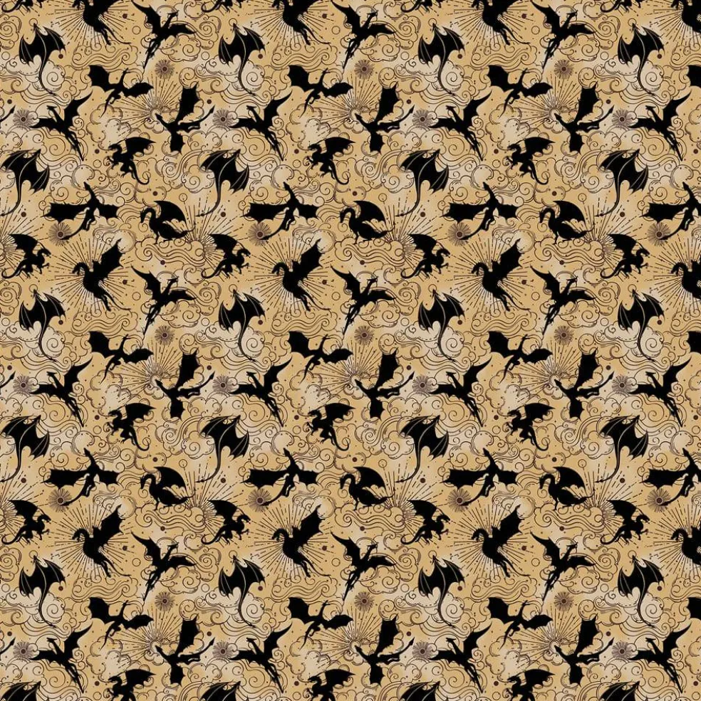 Fabric Traditions Tan Dragons Booktok Cotton Quilting Fabric