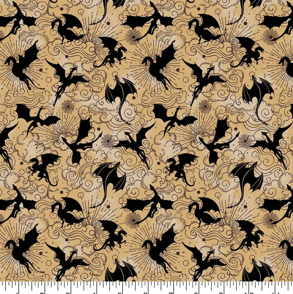 Fabric Traditions Tan Dragons Booktok Cotton Quilting Fabric