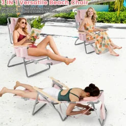Face Down Folding Beach Chair 3 in 1 Adjustable Recliner with Face Hole