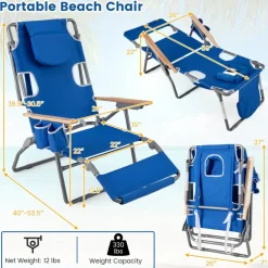 Face Down Folding Beach Chair 3 in 1 Adjustable Recliner with Face Hole