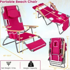 Face Down Folding Beach Chair 3 in 1 Adjustable Recliner with Face Hole