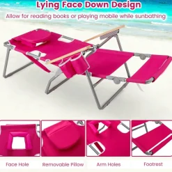 Face Down Folding Beach Chair 3 in 1 Adjustable Recliner with Face Hole