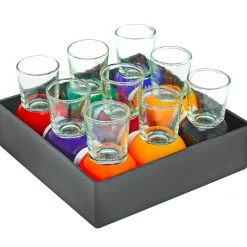 Fairly Odd Novelties: Billiards Pool Ball Shot Glasses - Set of 9 - 1oz Glasses w/ Numbered Ball Bases, Serving Tray, Sports Bar Drinking Collectible