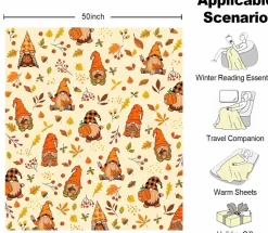 Fall Blanket – Cream Thanksgiving Fall Pumpkin Maple Leaf Gnome Blanket, Soft Flannel Cozy Throw for Sofa, Chair, or Bed (Autumn) 50x60 inches
