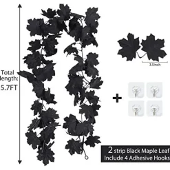 Fall Decor Black Garland, Black Decorations Halloween Garland, Fall Wall Hanging Maple Leaves, Artificial Black Maple Leaf Vine, Halloween Decorations Clearance,Fall Decoration for Home, Pack of 2…