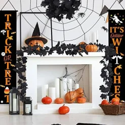 Fall Decor Black Garland, Black Decorations Halloween Garland, Fall Wall Hanging Maple Leaves, Artificial Black Maple Leaf Vine, Halloween Decorations Clearance,Fall Decoration for Home, Pack of 2…