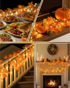 Fall Decor 3-Pack Fall Leaf Garland String Lights, 24.6Ft 60 LED Halloween & Thanksgiving Autumn Lights, Maple Leaf Battery Operated String Lights for Home, Indoor & Outdoor Holiday Decoration