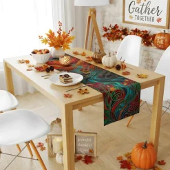 Fall Decor - Stained Glass Table Runner | Fall Decorations for Home - Thanksgiving Friendsgiving Autumn Centerpieces Backdrop Tablecloth for Tables Room Office Kitchen