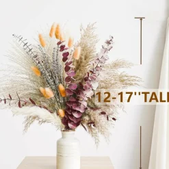 Fall Dried Flower Bouquet with Pampas Grass, Orange Bunny Tails, Lavender & Red Eucalyptus, Boho Autumn Floral Arrangement, Thanksgiving Home Decor, Vase Table Centerpiece