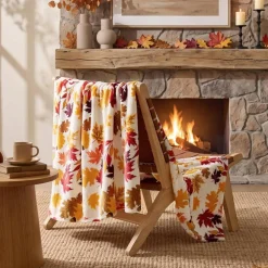Fall Fleece Throw Blanket, 50 x 60 Inch Autumn Leaf Blanket for Couch, Soft Cozy Maple & Oak Leaf Blanket, Lightweight Fall Home Decor for Sofa Bed Bedroom Thanksgiving