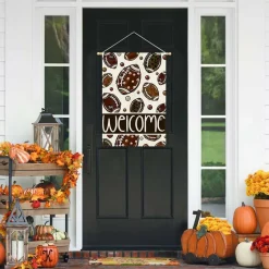 Fall Football Garden Flag 12x18 Double-Sided – Welcome Autumn Soccer Burlap Yard Flag, Outdoor Farmhouse Porch Decor for Thanksgiving & Seasonal Home Decoration
