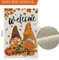 Fall Garden Flag Gnomes – Autumn Pumpkins, Maple Leaves & Sunflowers, Double-Sided Burlap Yard Flag, 12.5 x 18 Inches, Rustic Thanksgiving Outdoor Decoration