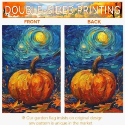Fall Garden Flag Pumpkin Maple Leaf Yard Flags Van Gogh Garden Flags Art Starry Night Sky Moon Garden Flags Autumn Harvest Thanksgiving House Banner for Patio Farmhouse Outdoor 12 x 18 Inch